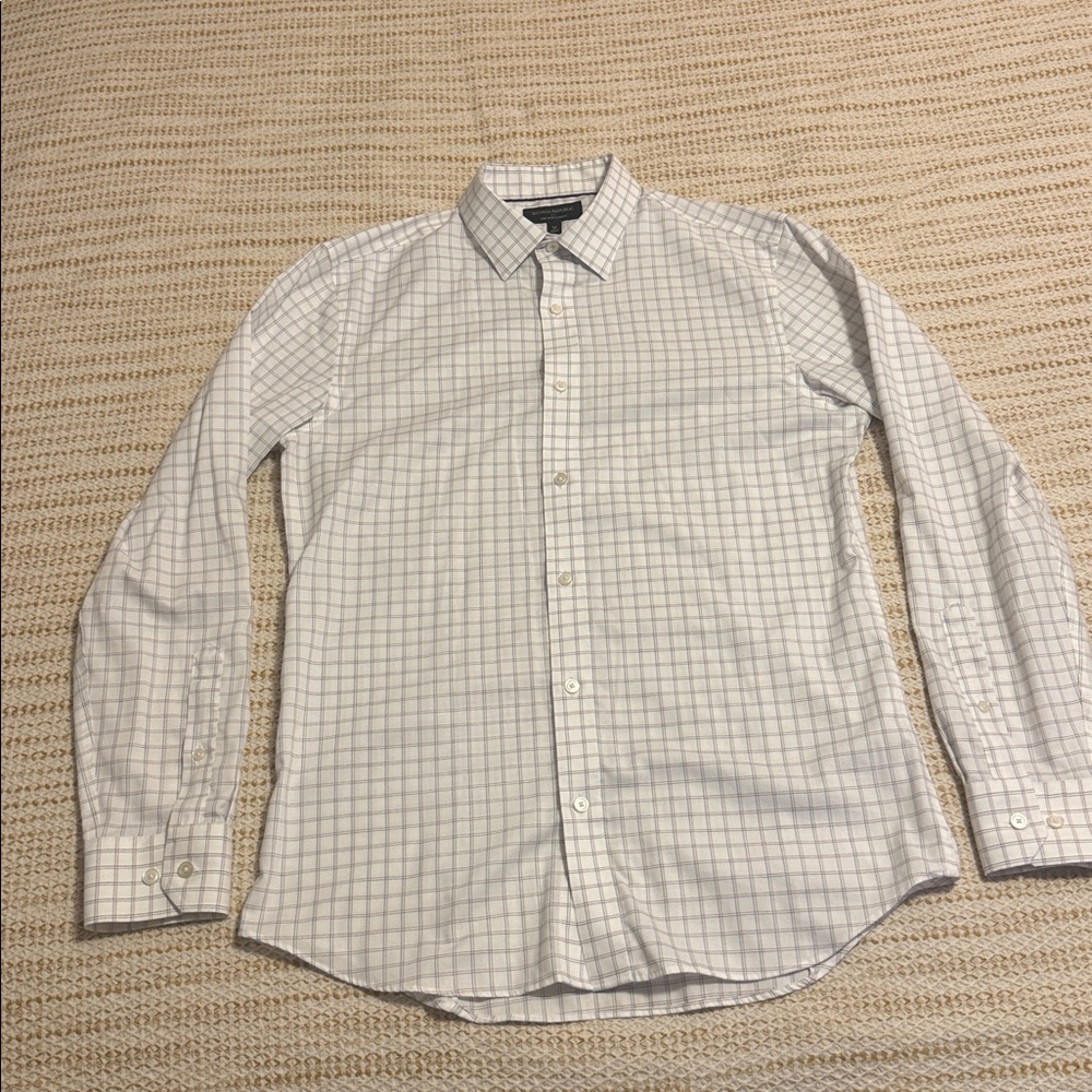 Banana Republic Non Iron Slim Fit White Striped Checkered Shirt